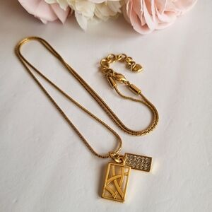 Brighton Necklace Meridian Zenith Rectangle Crystal Charms Goldtone Long 26"